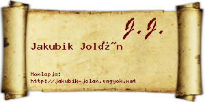 Jakubik Jolán névjegykártya
